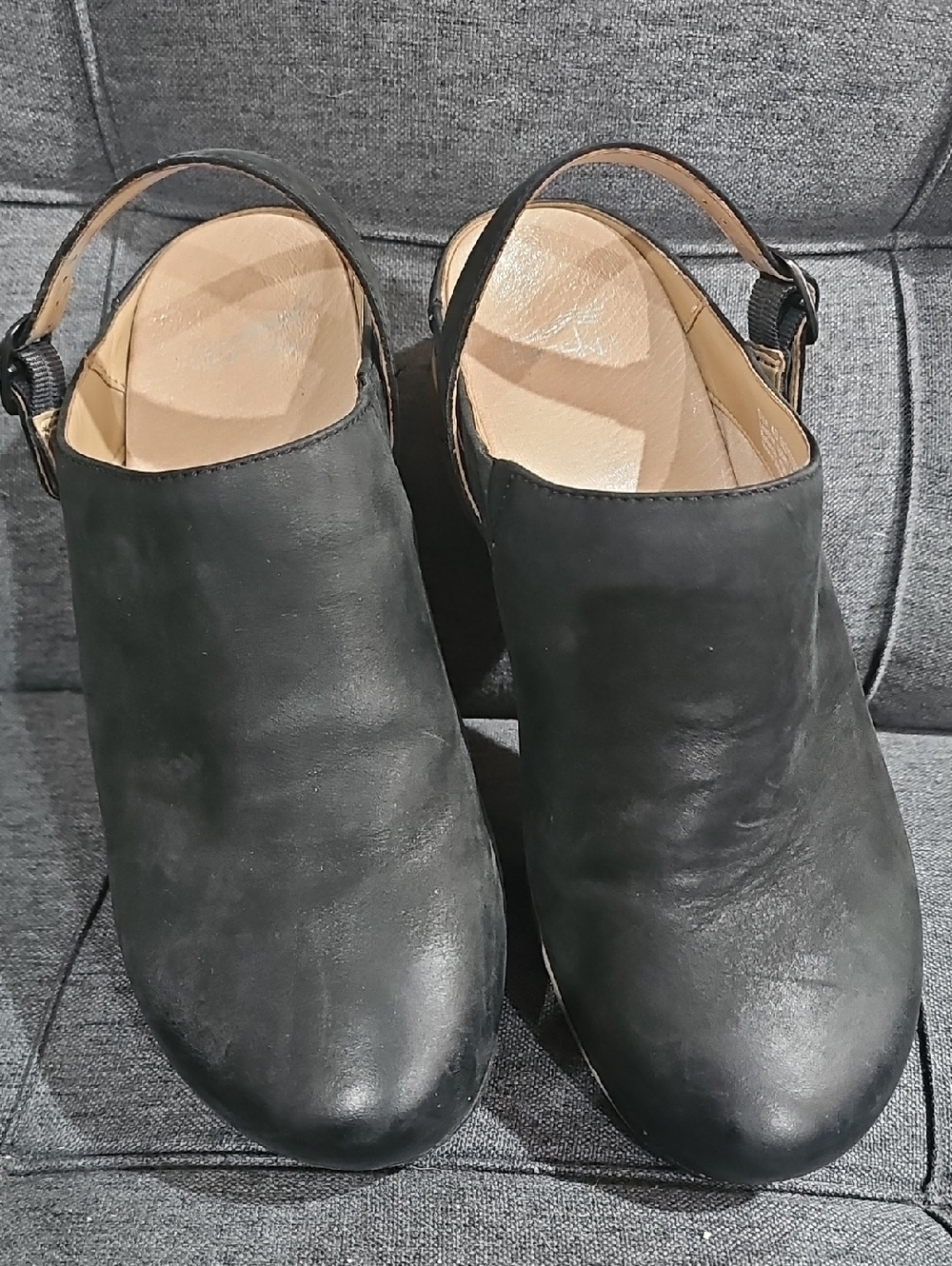 Dansko Black Leather Slingback Clogs